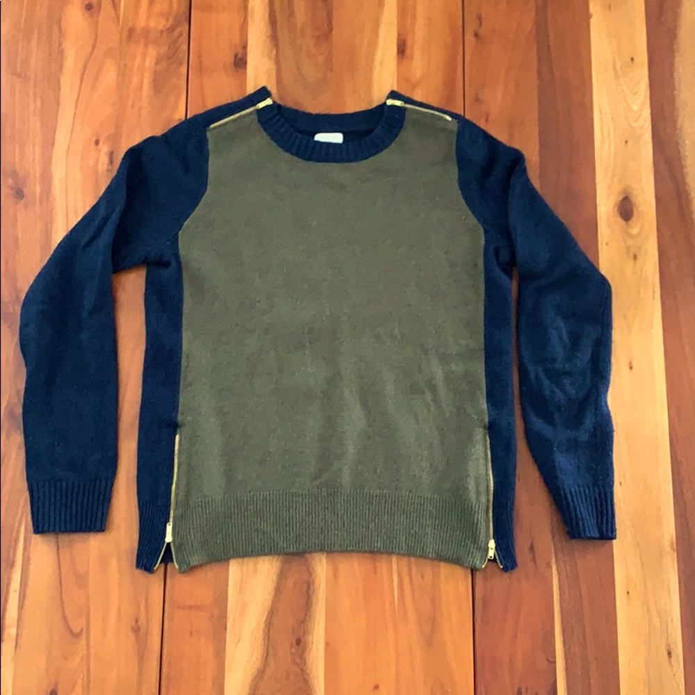 Colorblock JCrew sweater with zippers